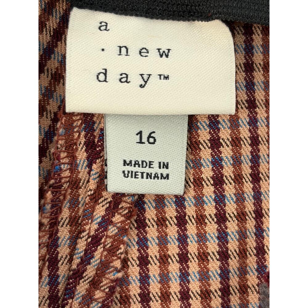 A New Day Ankle Pants 16 Brown Red Plaid High‎ Rise Stretch Dark Academia - Picture 9 of 10